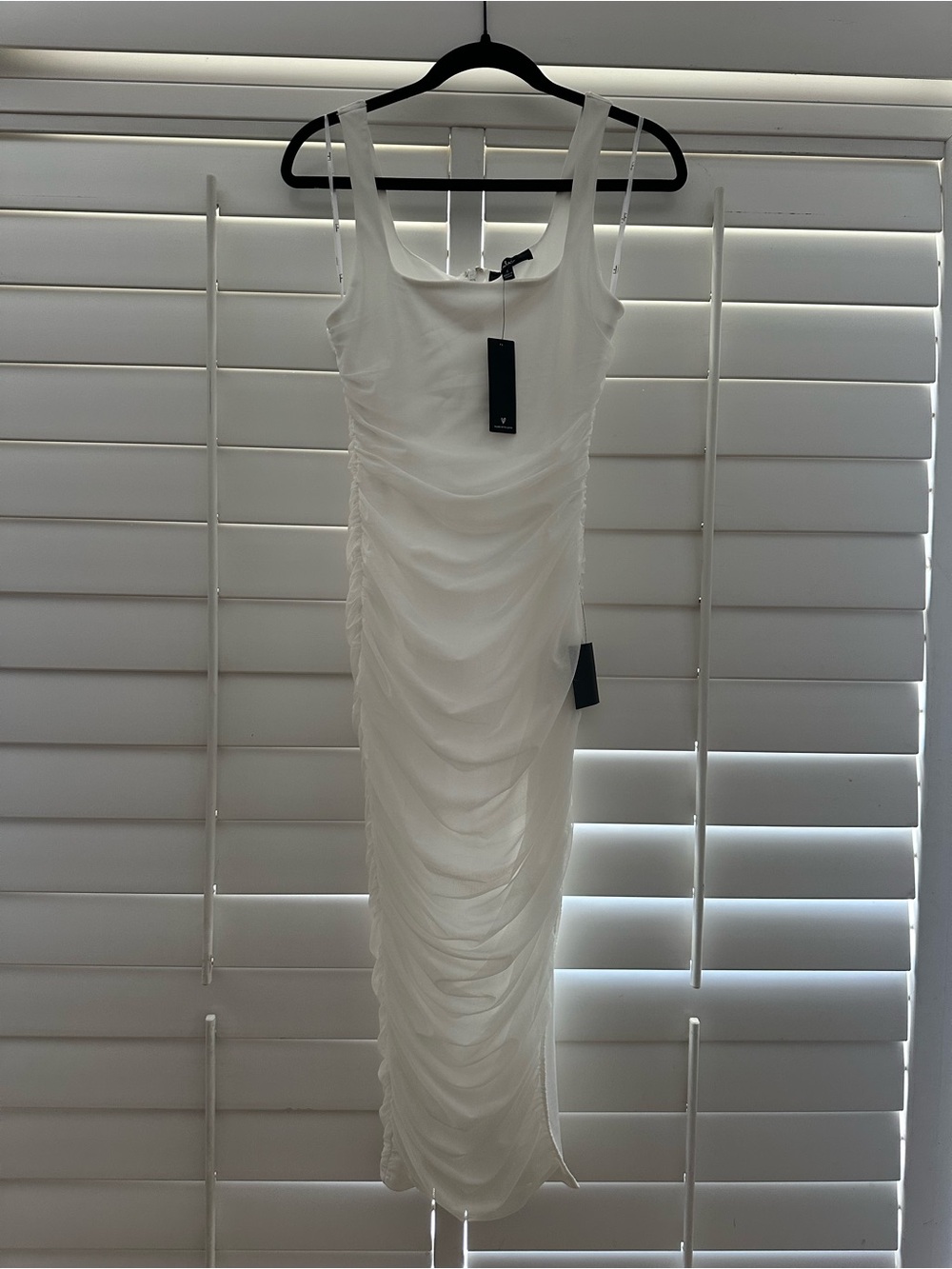 Lulu's White Ruched Midi Dress